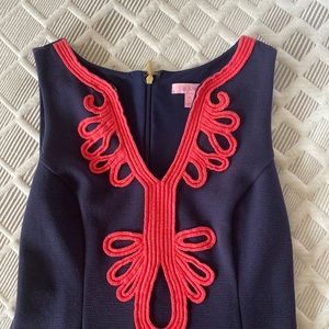 Lily Pulitzer A Line Shift Dress. Navy with coral trim